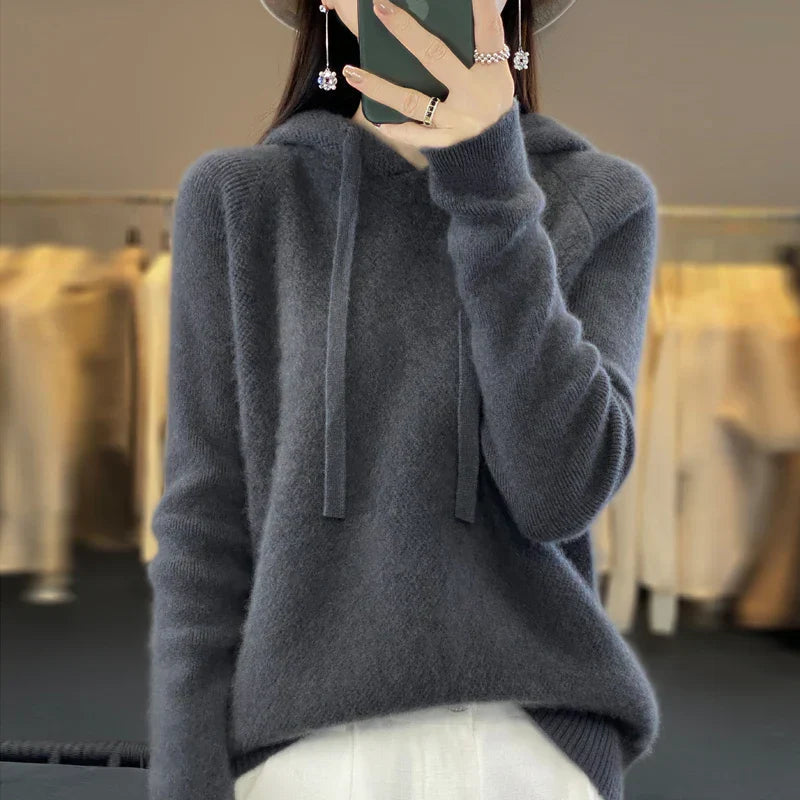 Knitted Hooded Jumper With A Soft Texture - Kristy