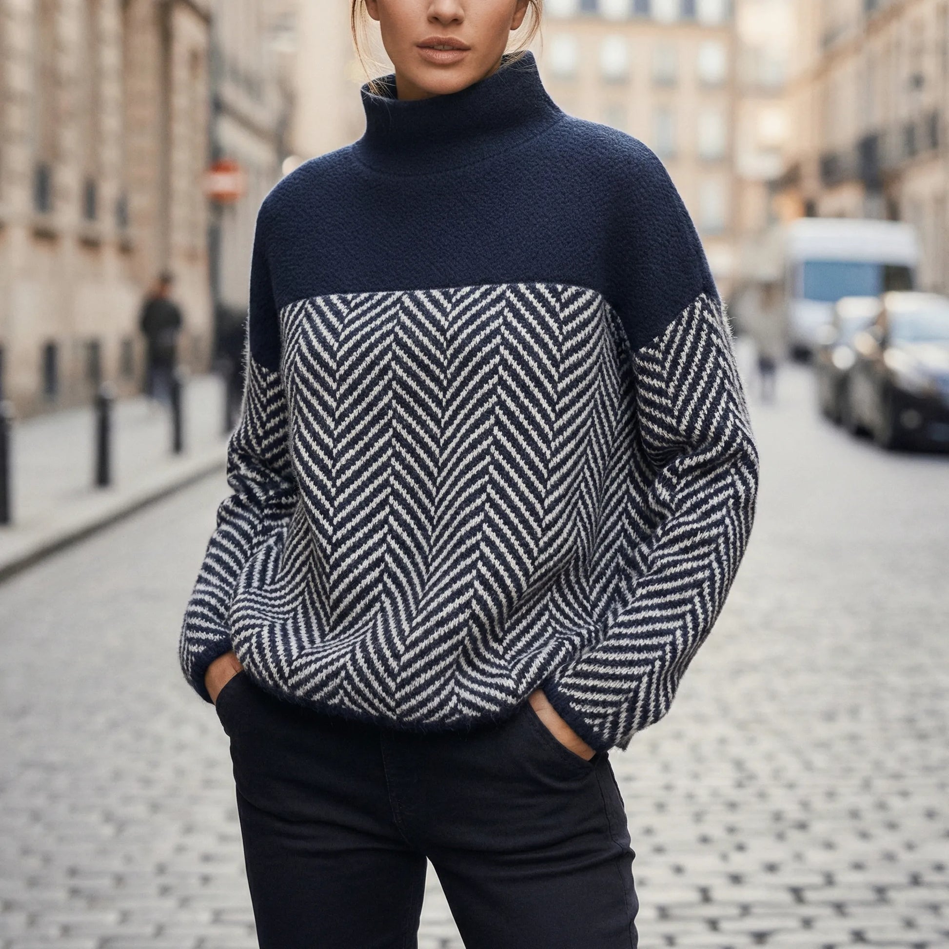 Knitted Jumper With High Collar - Felina