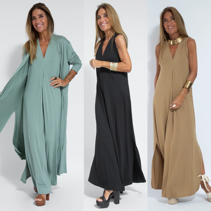 Two-piece autumnal slimming dress with waistcoat – Loreen