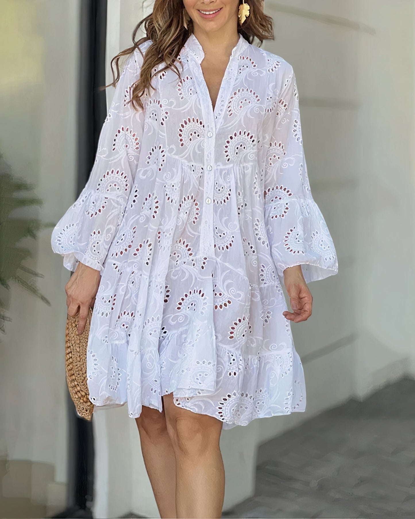 Cosy autumn dress with collar and V-neck – Sarah