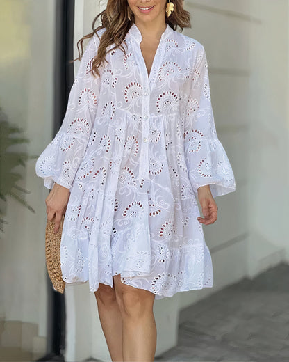 Cosy autumn dress with collar and V-neck – Sarah