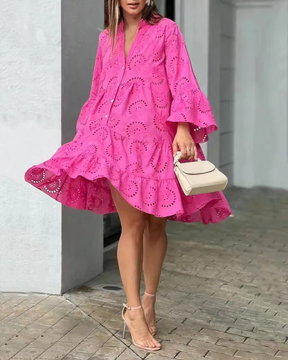 Cosy autumn dress with collar and V-neck – Sarah