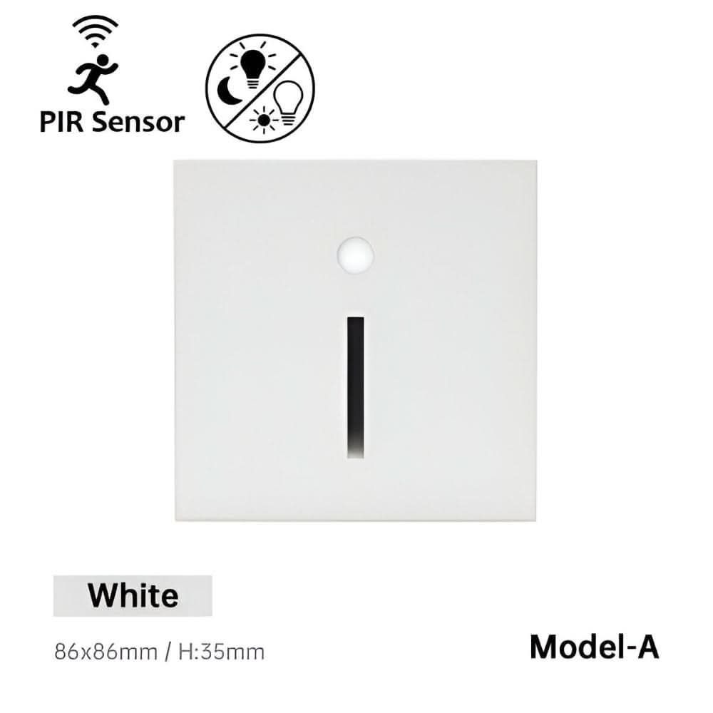 Front of the white square wall light with a round sensor and a narrow vertical light slot 9