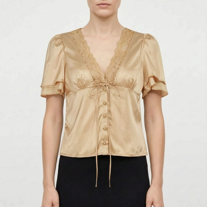 Lace Trim Blouse -  Beverly