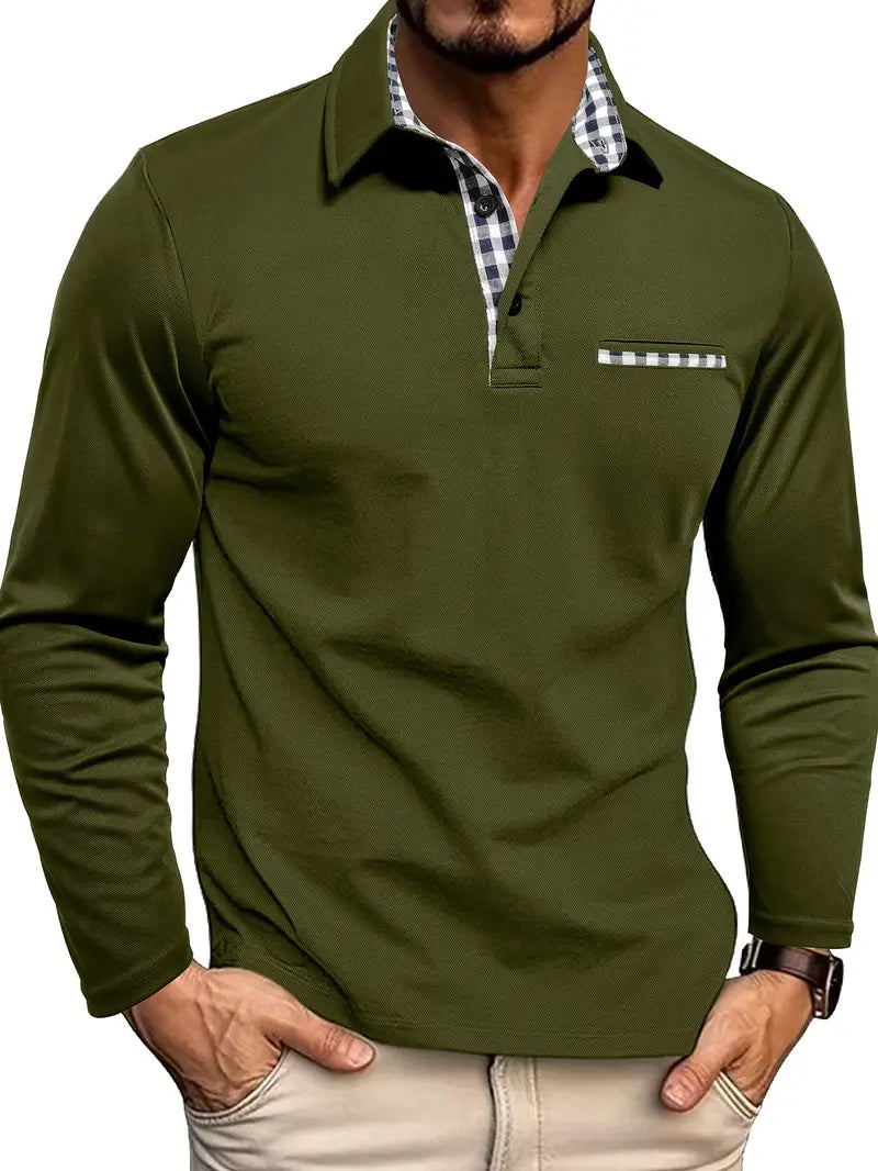 Long Sleeve Polo Shirt Men | Refined Contrast Detail & Everyday Comfort 3
