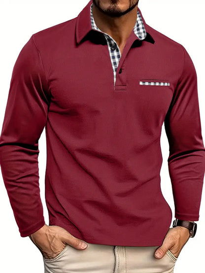 Long Sleeve Polo Shirt Men | Refined Contrast Detail & Everyday Comfort 1