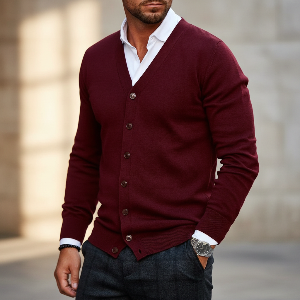Leichter Warme Strickjacke Mit Knopfleiste - Elijah