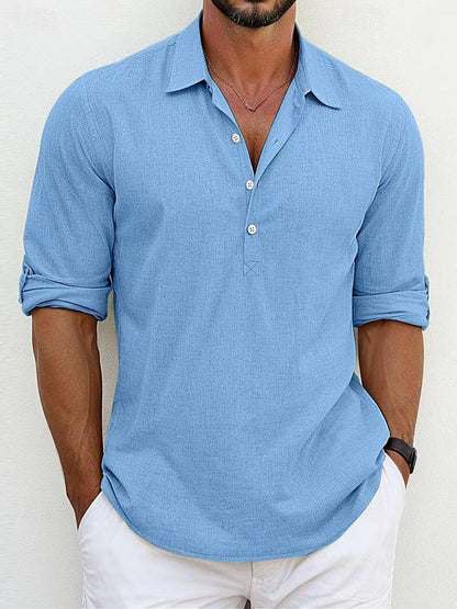 Breathable & Timeless Men's Linen Shirt with Button Placket – Autumn Edition Niko
