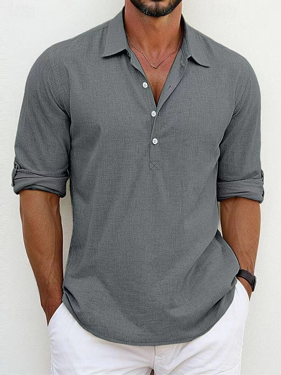 Breathable & Timeless Men's Linen Shirt with Button Placket – Autumn Edition Niko