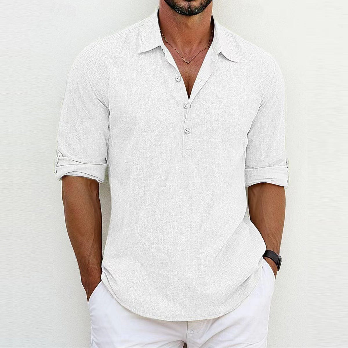 Breathable & Timeless Men's Linen Shirt with Button Placket – Autumn Edition Niko