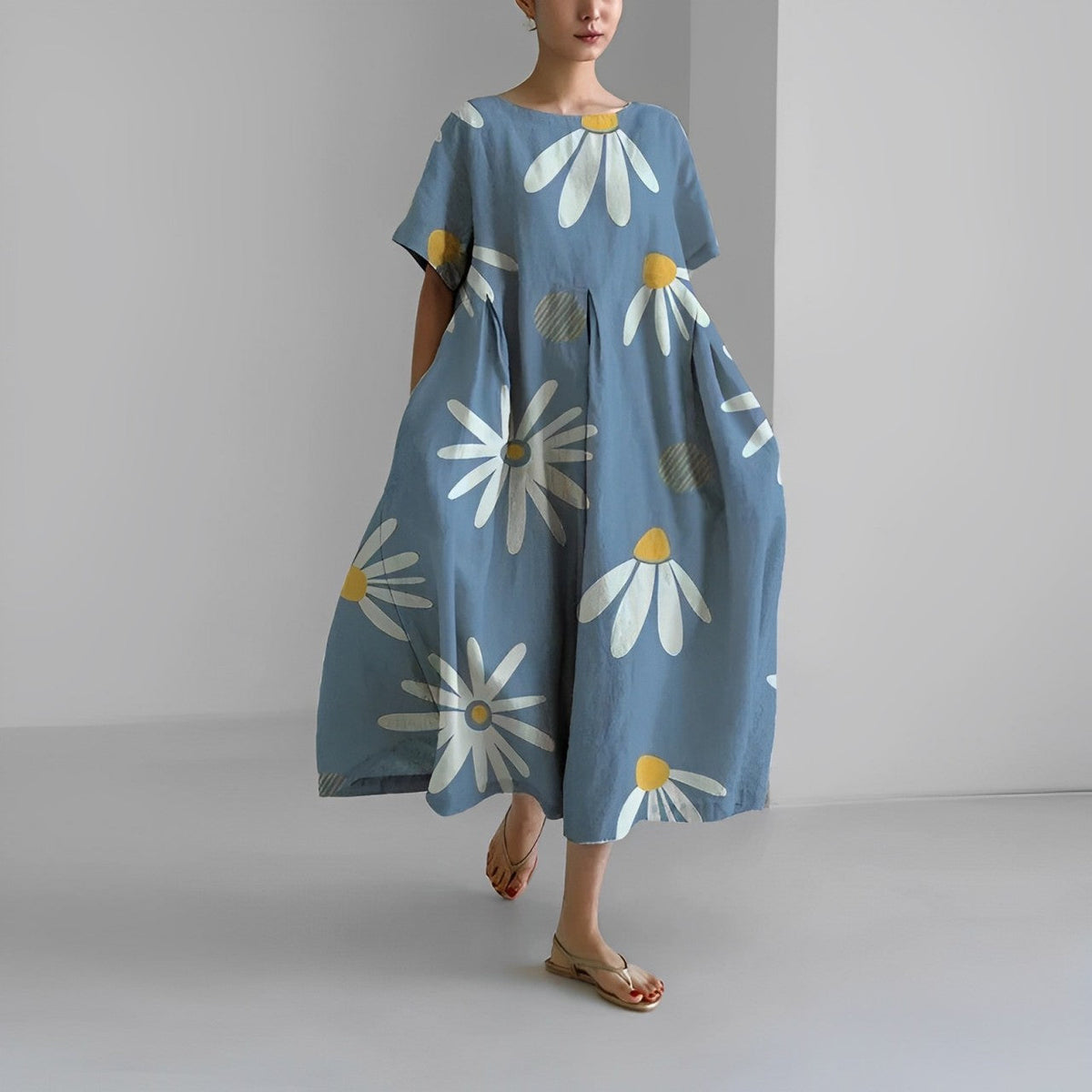 Airy summer maxi dress with waist accent - Clara