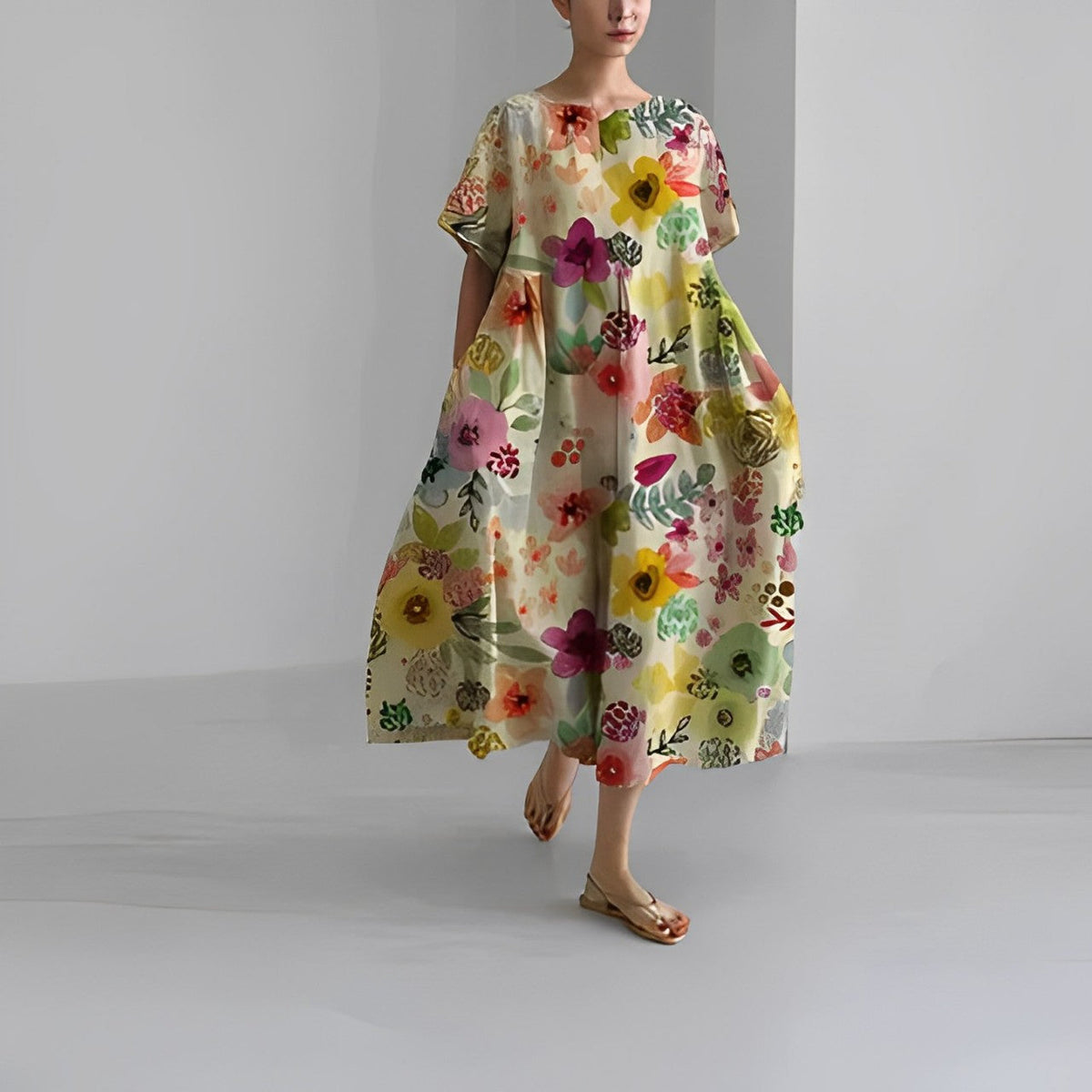 Airy summer maxi dress with waist accent - Clara