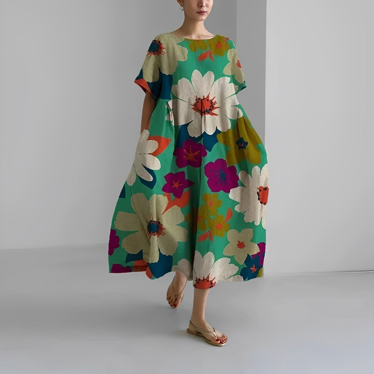 Airy summer maxi dress with waist accent - Clara