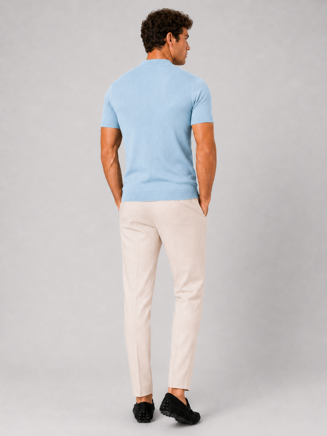 Men's Mock Neck Ribbed T-Shirt Fitted Stretch Short Sleeve Top 10