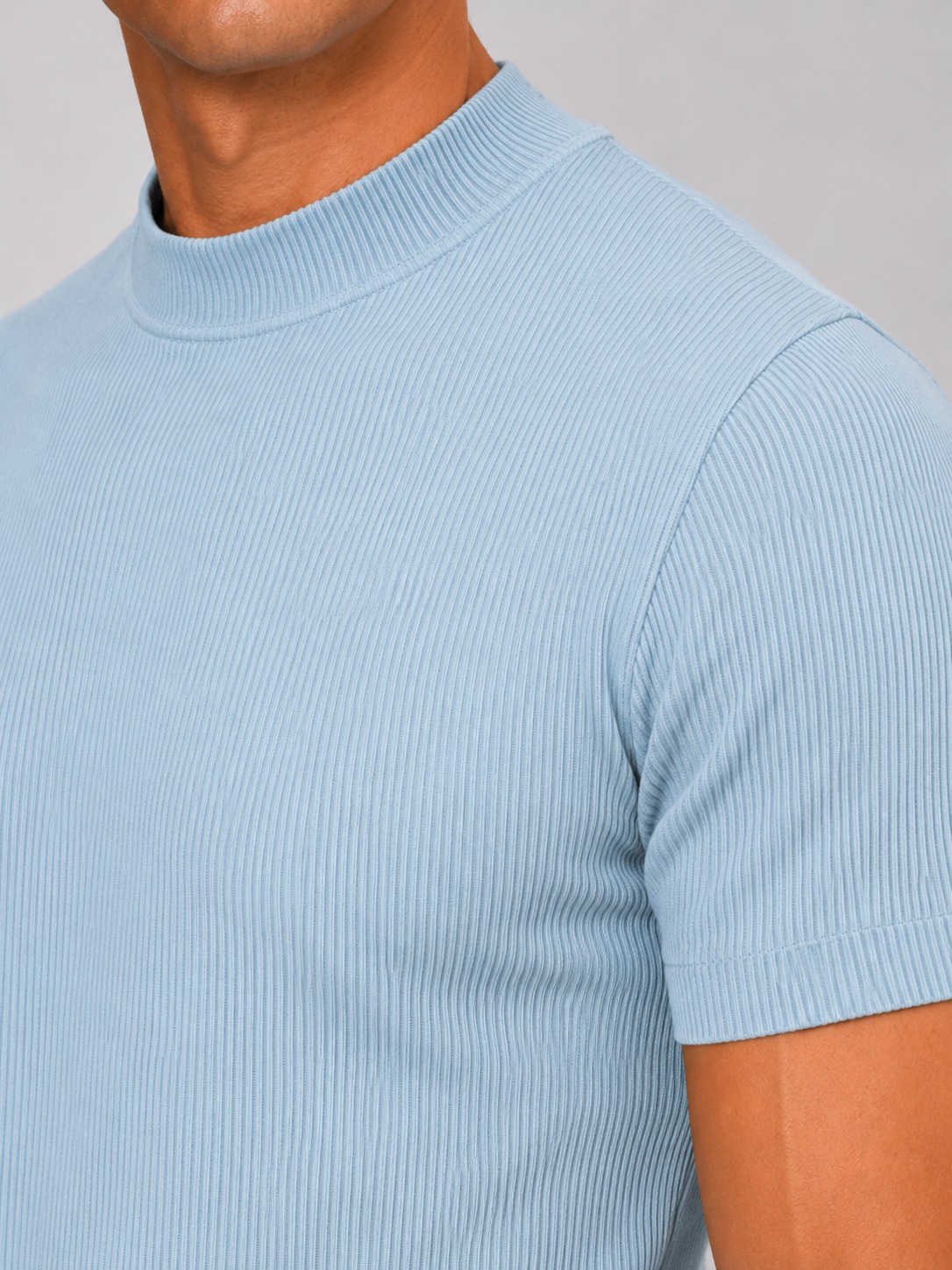 Men's Mock Neck Ribbed T-Shirt Fitted Stretch Short Sleeve Top 7