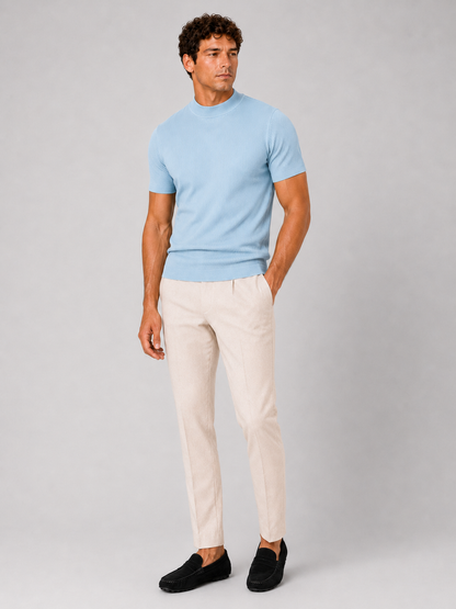 Men's Mock Neck Ribbed T-Shirt Fitted Stretch Short Sleeve Top 9
