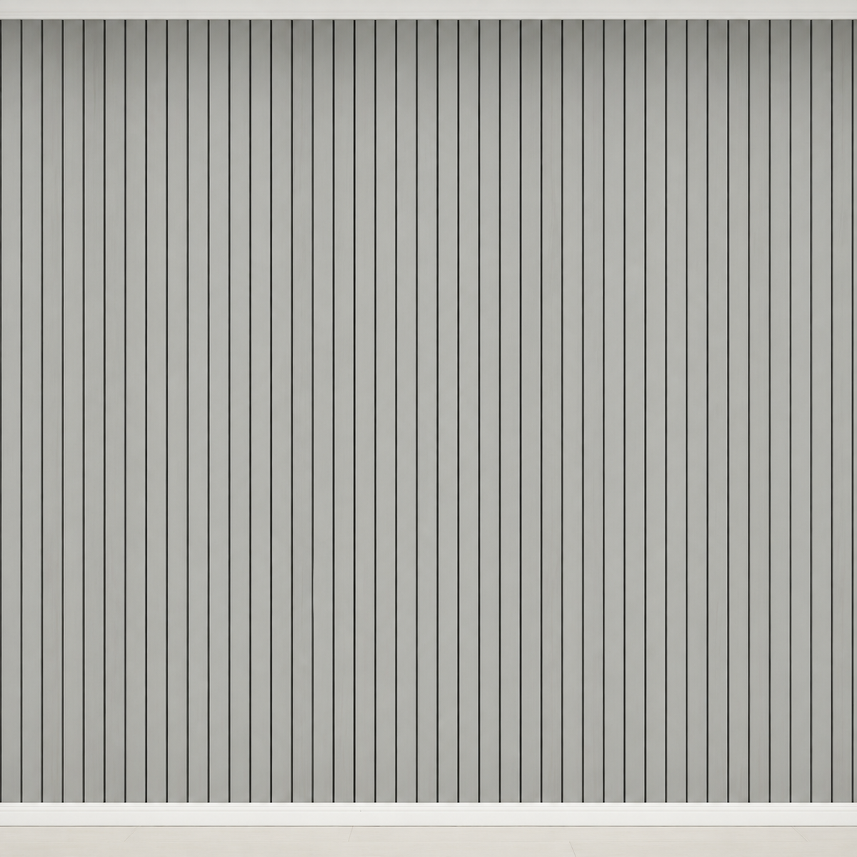 Grey slat panels with dark gaps covering an empty wall 12