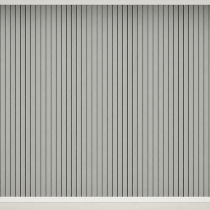 Grey slat panels with dark gaps covering an empty wall 12