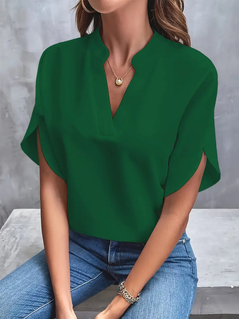 Lightweight Short-Sleeve Blouse With V-Neckline - Alexis