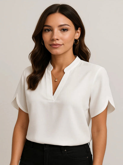 Lightweight Short-Sleeve Blouse With V-Neckline - Alexis