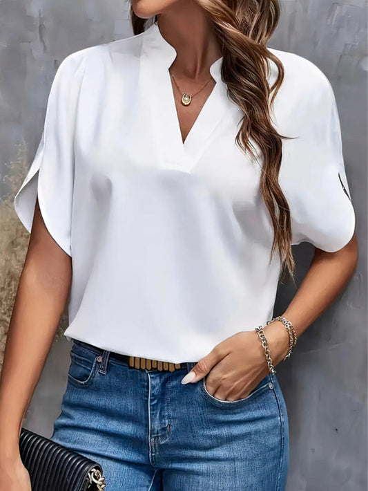 Lightweight Short-Sleeve Blouse With V-Neckline - Alexis