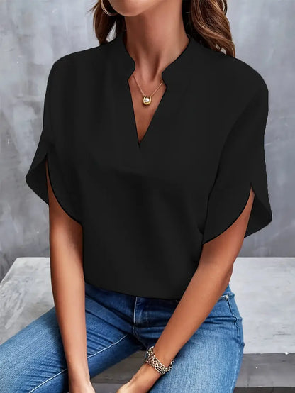 Lightweight Short-Sleeve Blouse With V-Neckline - Alexis