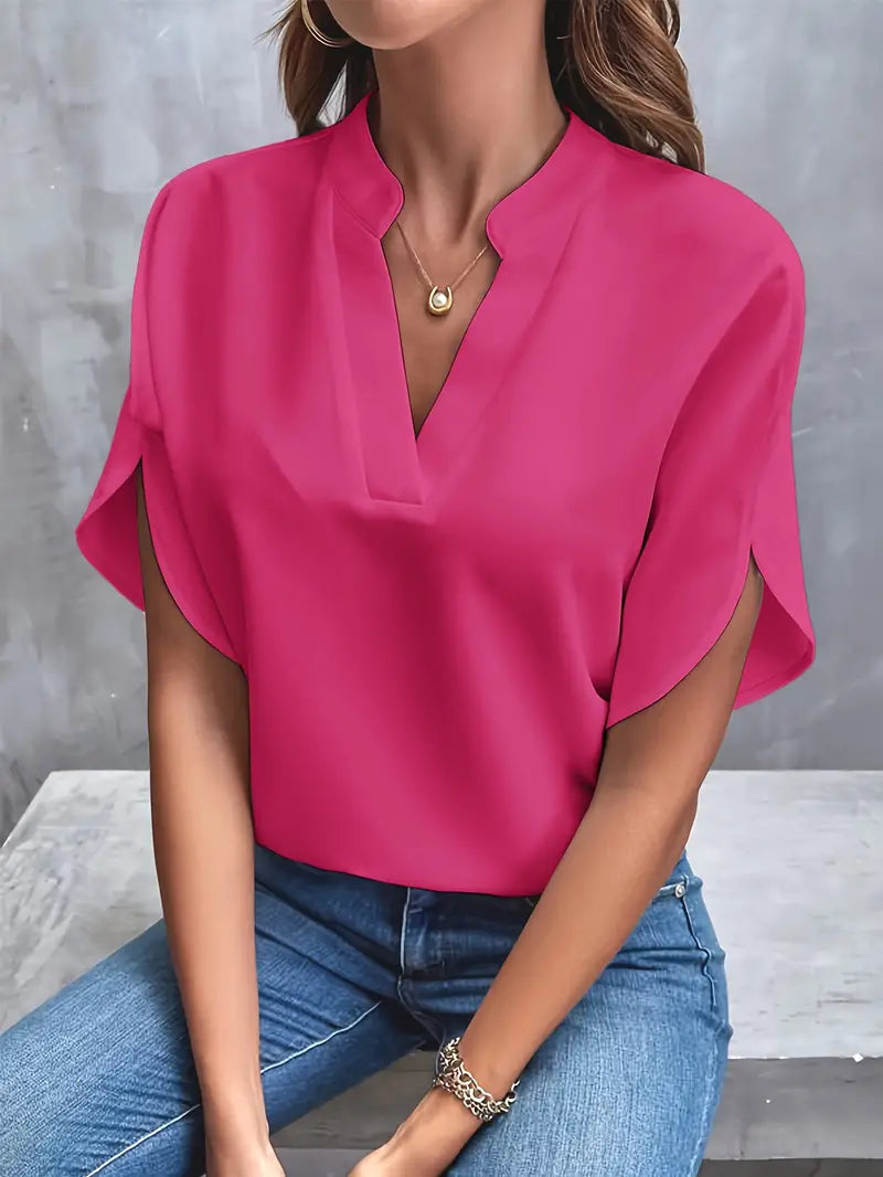Lightweight Short-Sleeve Blouse With V-Neckline - Alexis