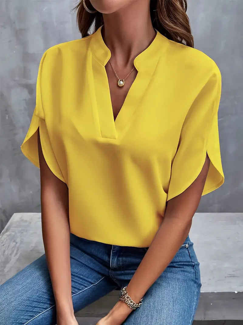 Lightweight Short-Sleeve Blouse With V-Neckline - Alexis
