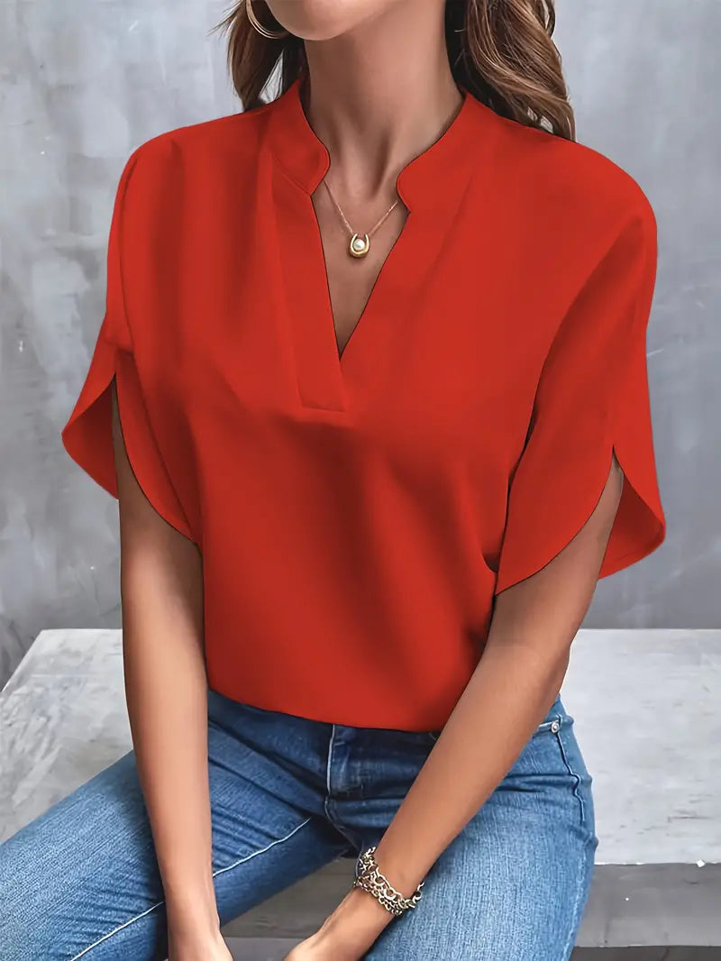 Lightweight Short-Sleeve Blouse With V-Neckline - Alexis