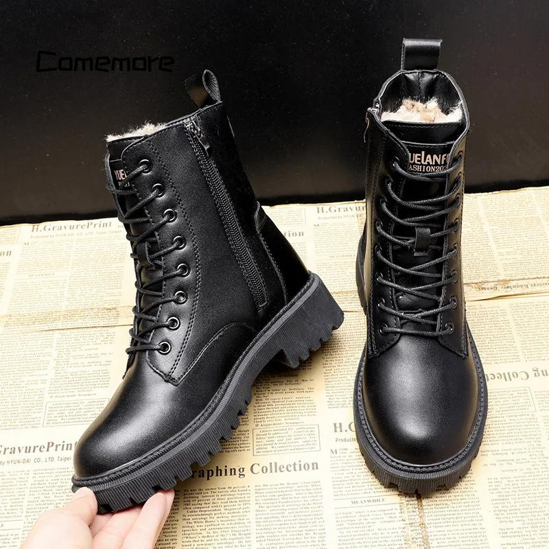 Lined Black Lace-Up Boot For Women - Adrienne