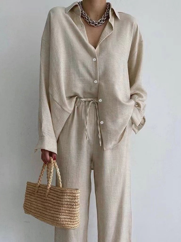 Women's autumn set with cosy blouse and wide trousers – Noa