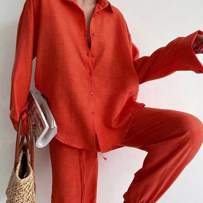 Women's autumn set with cosy blouse and wide trousers – Noa