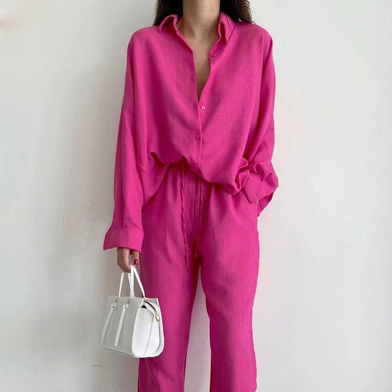 Women's autumn set with cosy blouse and wide trousers – Noa