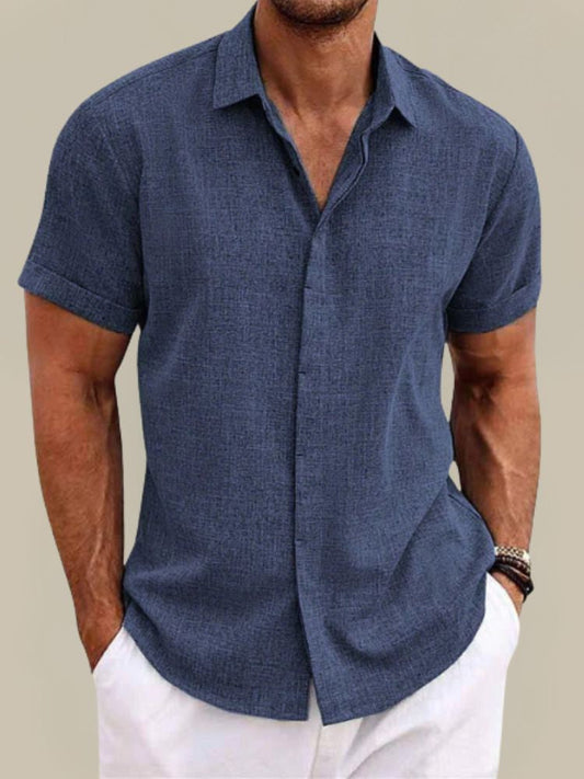 Men's Linen Short Sleeve Shirt - Breathable Lightweight Summer Button Up 1