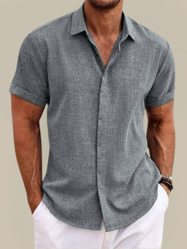 Men's Linen Short Sleeve Shirt - Breathable Lightweight Summer Button Up 3