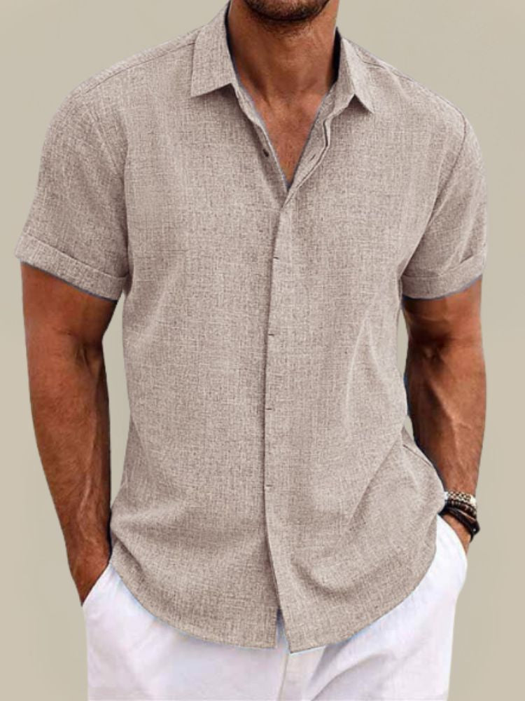Men's Linen Short Sleeve Shirt - Breathable Lightweight Summer Button Up 5