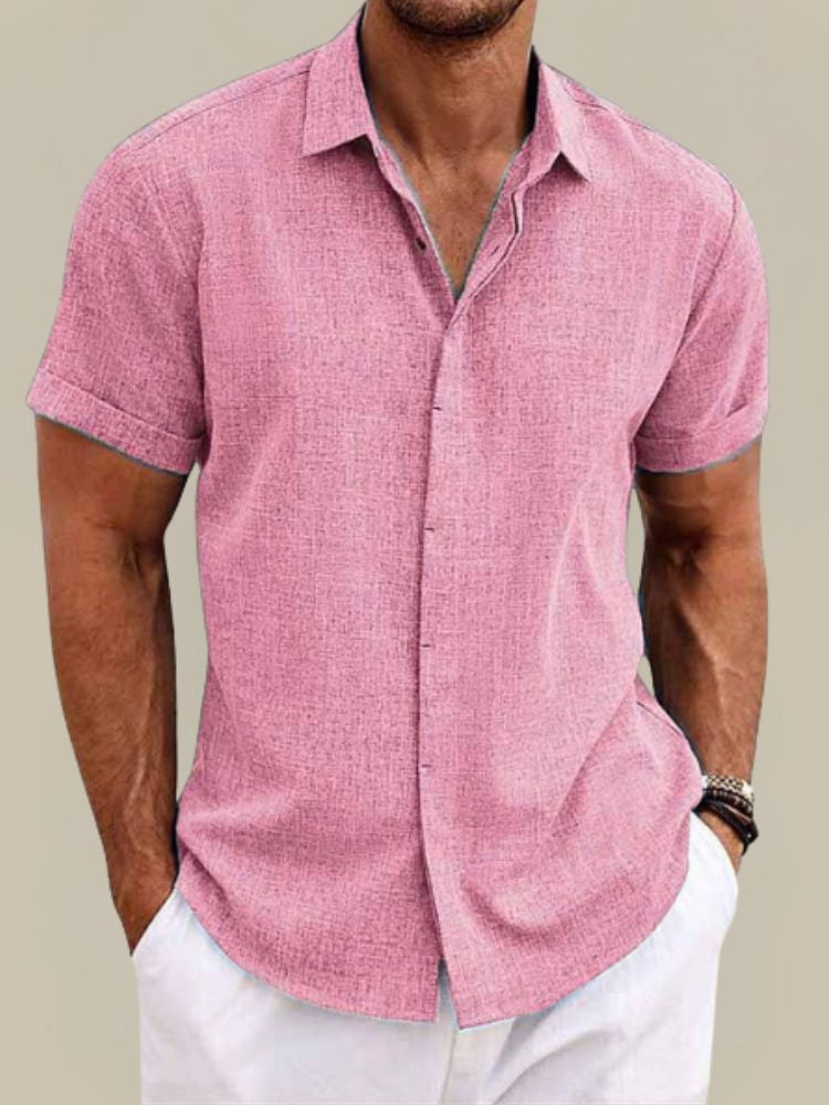 Men's Linen Short Sleeve Shirt - Breathable Lightweight Summer Button Up 7