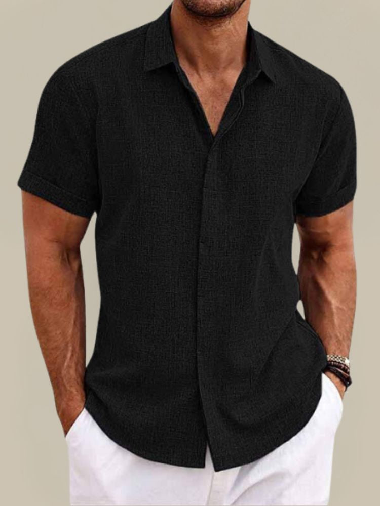 Men's Linen Short Sleeve Shirt - Breathable Lightweight Summer Button Up 6