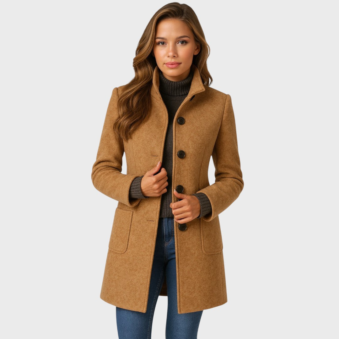 Women's Fitted Coat with Button Closure - Elegant Style 1