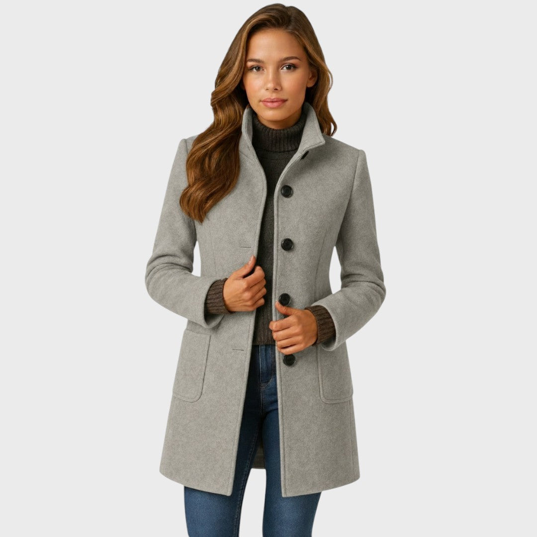 Women's Fitted Coat with Button Closure - Elegant Style 2