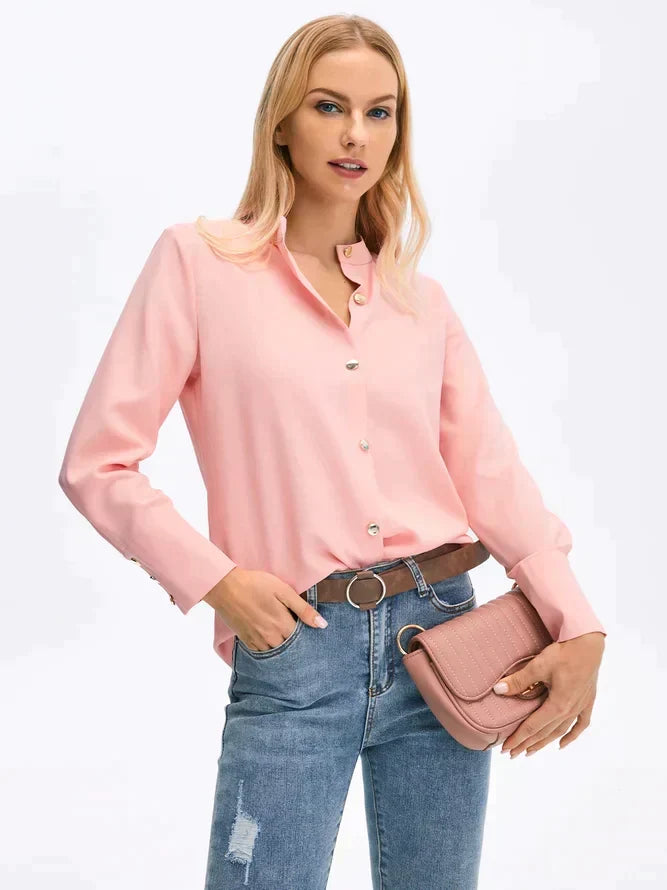 Long-Sleeve Blouse With Oversized Buttons - Rose