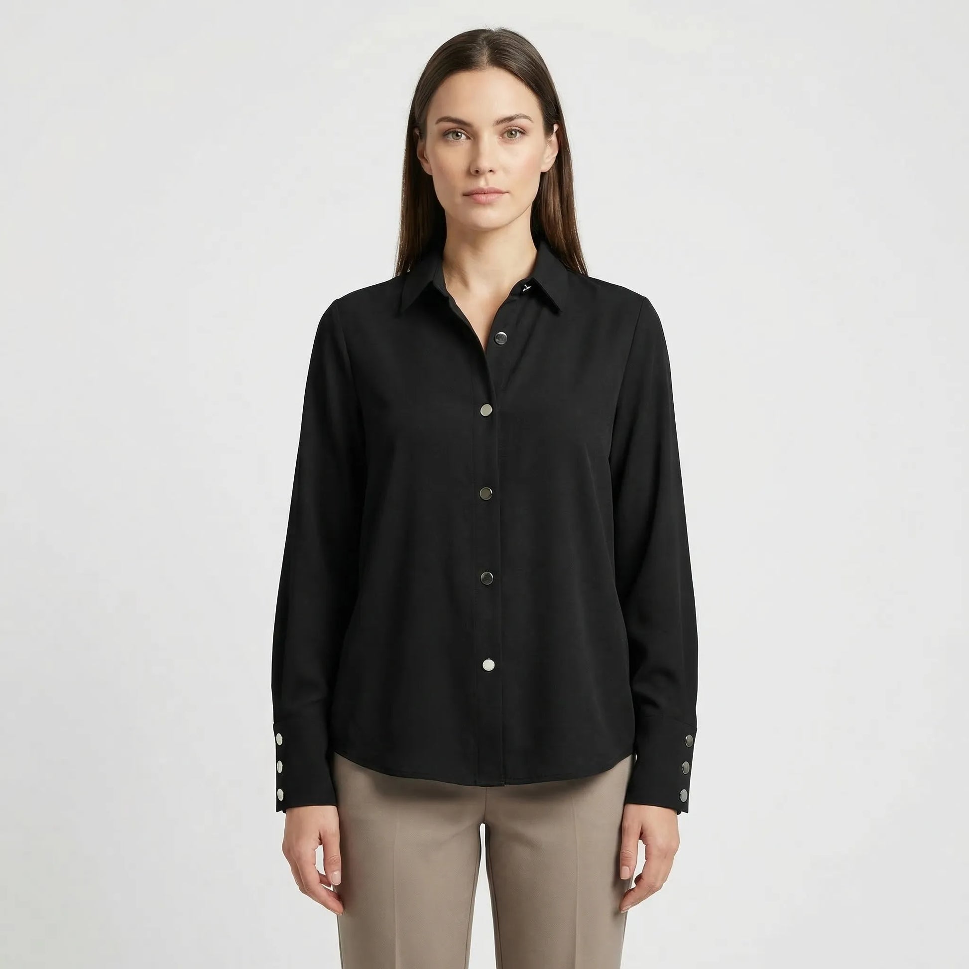Long-Sleeve Blouse With Oversized Buttons - Rose