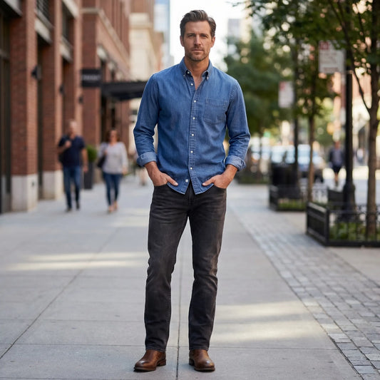 Long-Sleeve Denim Button-Up Shirt - Nick