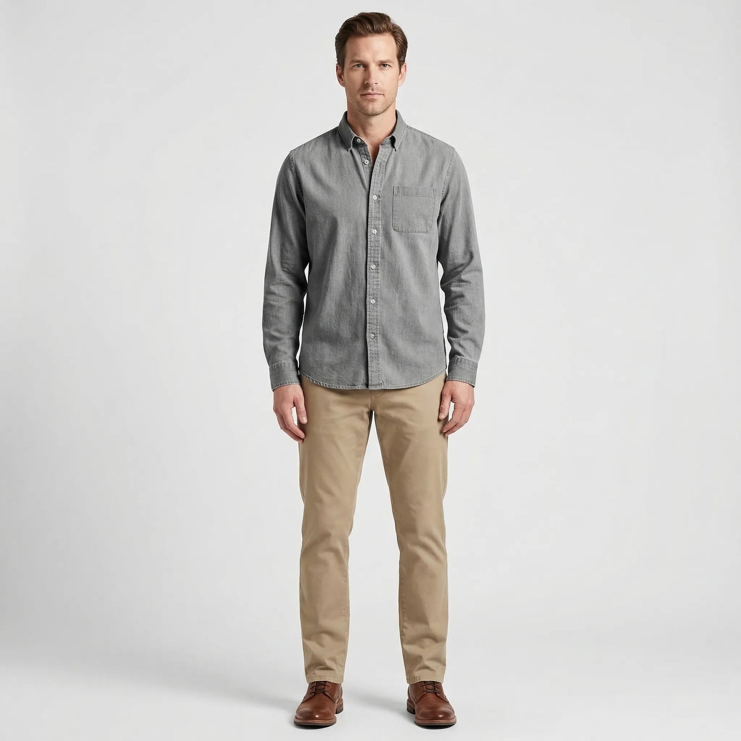 Long-Sleeve Denim Button-Up Shirt - Nick