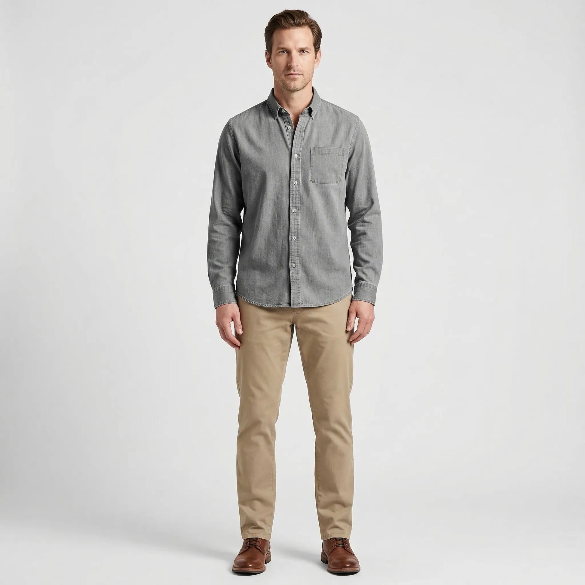 Long-Sleeve Denim Button-Up Shirt - Nick