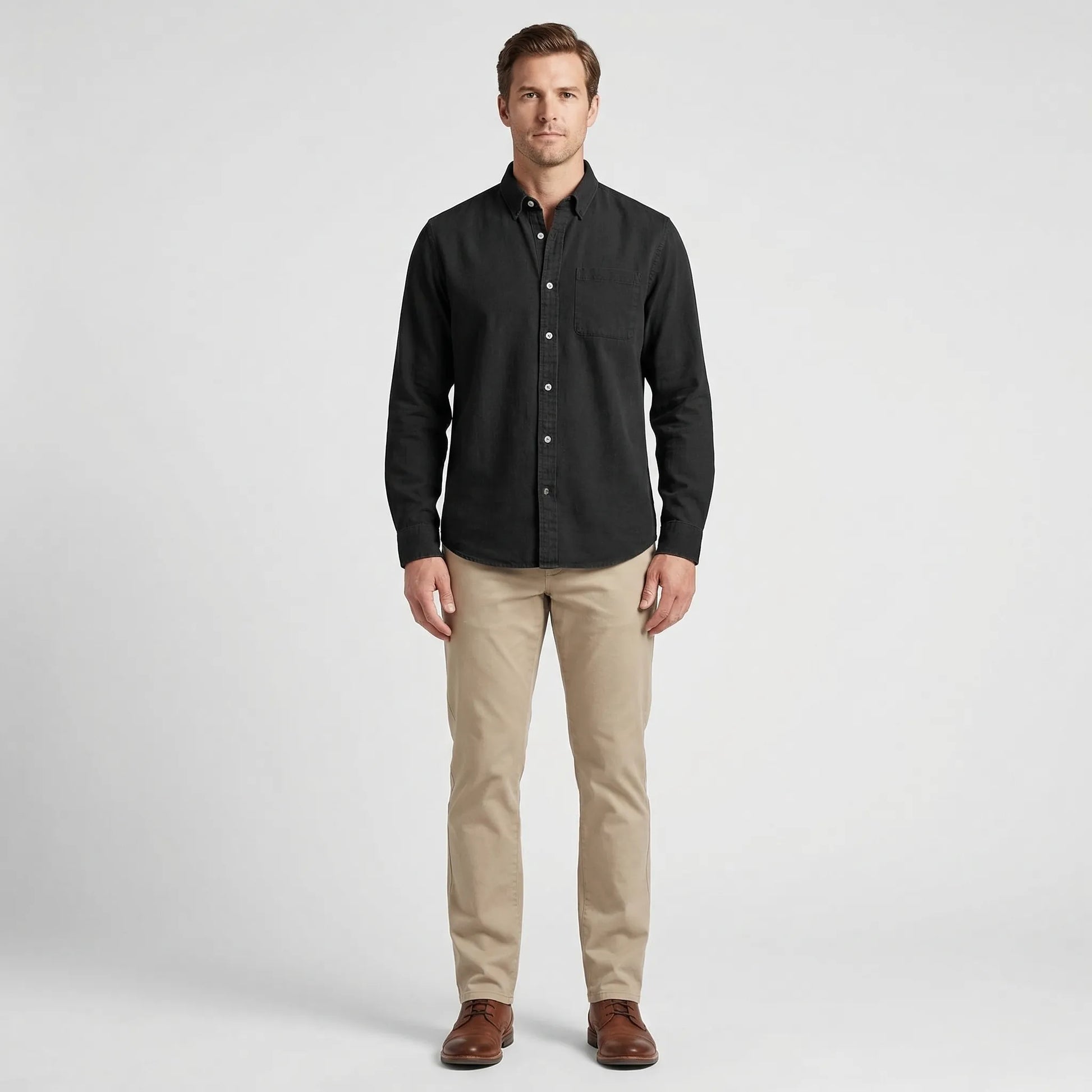 Long-Sleeve Denim Button-Up Shirt - Nick
