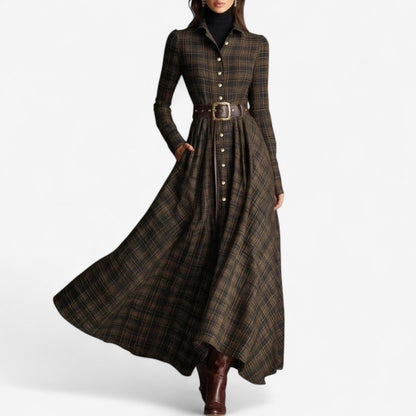 Long-Sleeve Maxi Dress with Tartan Print - Bethany