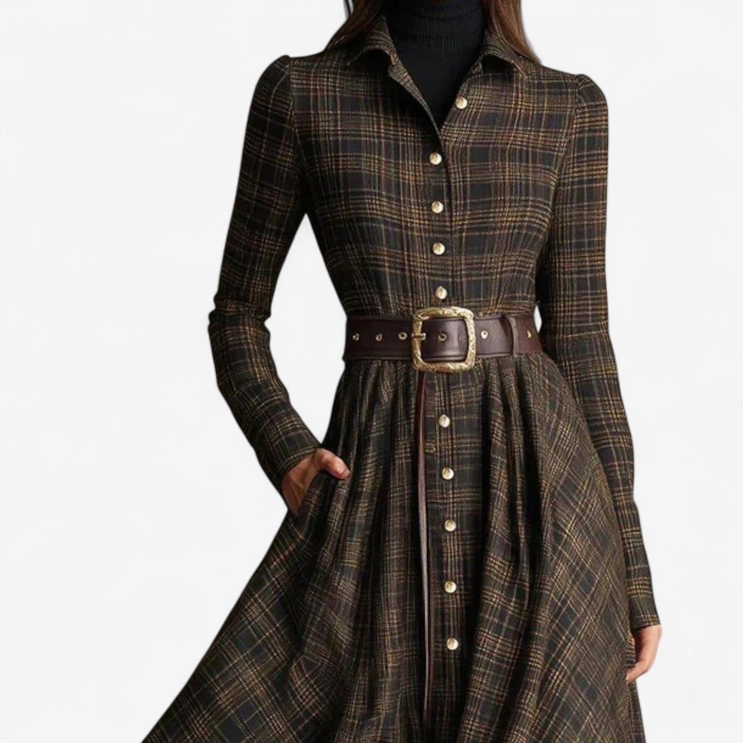 Long-Sleeve Maxi Dress with Tartan Print - Bethany