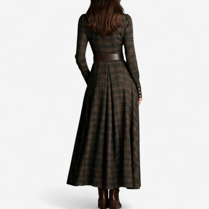 Long-Sleeve Maxi Dress with Tartan Print - Bethany