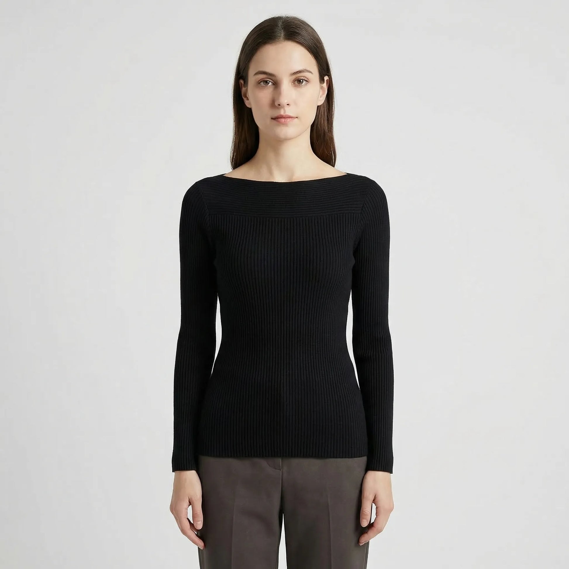 Long-Sleeve Plain Knit Top - Veronica